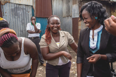 "We volunteer for ourselves, but also to help the community." — Jane (center), Linet (right), and Lucy (left) are all community health workers in Makadara, an informal urban settlement of roughly 200,000 people.
—Nairobi County, Kenya "We volunteer for ourselves, but also to help the community." — Jane (center), Linet (right), and Lucy (left) are all community health workers in Makadara, an informal urban settlement of roughly 200,000 people.
—Nairobi County, Kenya