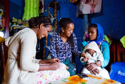 Wude Adugna (center), a 24-year old health promoter with Marie Stopes International’s BlueStar private health care network, visits Meseret Tesfaye (left), also 24, at home in Holeta, Ethiopia. Before meeting Wude in the community, Meseret didn’t know about the methods of family planning available. Wude Adugna (center), a 24-year old health promoter with Marie Stopes International’s BlueStar private health care network, visits Meseret Tesfaye (left), also 24, at home in Holeta, Ethiopia. Before meeting Wude in the community, Meseret didn’t know about the methods of family planning available.