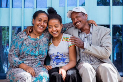 Zebider Eshete (left), 36, at home with her daughter and husband in Minjar, Ethiopia. Zebider gave birth to five children and decided she didn’t want to get pregnant again because of health complications. Four years ago, she had a tubal ligation at a government health facility. Since then, she has convinced three other people to get the service. Zebider Eshete (left), 36, at home with her daughter and husband in Minjar, Ethiopia. Zebider gave birth to five children and decided she didn’t want to get pregnant again because of health complications. Four years ago, she had a tubal ligation at a government health facility. Since then, she has convinced three other people to get the service.