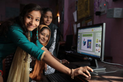 Participants in the Young Women Leadership Program explain software to each other. The initiative focuses on building leadership and positive teamwork skills through peer learning. Jointly run by Feminist Approach to Technology (FAT) and Izad, this program empowers women from poor urban communities by enabling them to access and use technology and provides education on social issues, giving them the confidence and tools to break gender, class and religion-based stereotypes. —India Participants in the Young Women Leadership Program explain software to each other. The initiative focuses on building leadership and positive teamwork skills through peer learning. Jointly run by Feminist Approach to Technology (FAT) and Izad, this program empowers women from poor urban communities by enabling them to access and use technology and provides education on social issues, giving them the confidence and tools to break gender, class and religion-based stereotypes. —India